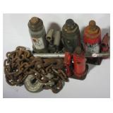 Chain with hooks and (4) Bottle jacks. Note: Chain with hooks and (4) Bottle jacks. Note:
