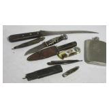 Flask, antique straight razors, (5) Knives Flask, antique straight razors, (5) Knives