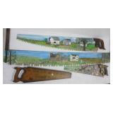 (4) Hand painted vintage saws with farm scenes.