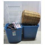 Wicker hamper, wicker baskets, clothes hangers,