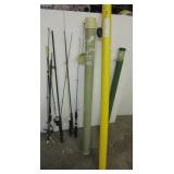 (3) Fishing rod carriers and (5) Fishing rods (3) Fishing rod carriers and (5) Fishing rods