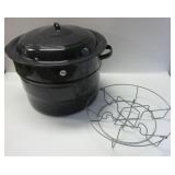 Large enamel canning pot with rack.