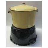 (2) Vintage enamel ware pieces including stock (2) Vintage enamel ware pieces including stock