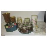 Mosaic style candle holders, candles in various