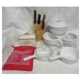 Kitchen items including knife block and knives, Kitchen items including knife block and knives,