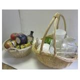 (2) Wicker baskets filled with glassware items (2) Wicker baskets filled with glassware items