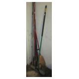 Push Broom, house broom, pry bars, leaf rake,