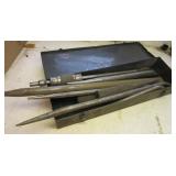 Metal tool box with (8) small pry bars & large Metal tool box with (8) small pry bars & large