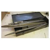 Metal tool box with (8) small pry bars & large