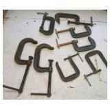 (8) Various size c-clamps. Brands include (8) Various size c-clamps. Brands include