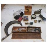 Machinist items including Lufkin micrometer