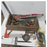 Group of hand tools including large tape Group of hand tools including large tape