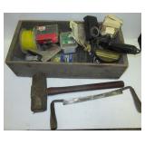 Glue gun, sledge hammer, draw shave, screws, Glue gun, sledge hammer, draw shave, screws,