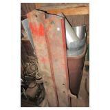 Misc. Steel hitch parts, plastic garbage can with Misc. Steel hitch parts, plastic garbage can with