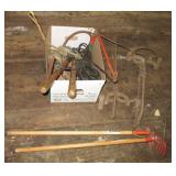 Ladder jacks, small garden tools, tree trimmer,