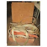 Wood slat crate filled with straps, barn robe, Wood slat crate filled with straps, barn robe,