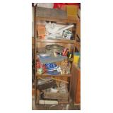 Shelving unit with contents including heater, owl Shelving unit with contents including heater, owl