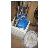 Garden hoses, tarps, plastic outdoor stand, Garden hoses, tarps, plastic outdoor stand,