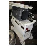 Plastic tea cart, cat carrier, & plastic folding