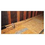 Approx. (5) Bamboo fishing rods. One has reel. Approx. (5) Bamboo fishing rods. One has reel.