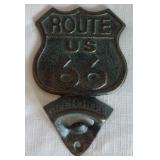 Heavy cast metal Route 66 wall mount bottle