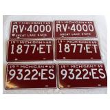 (3) Pairs of NOS 1969 Michigan license plates.
