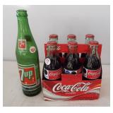 Glass soda bottles one pint 7-Up and (6) Pack of