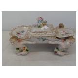 Vintage three compartment cigarette dish marked