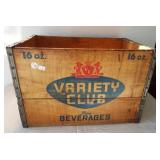 Vintage Variety Club wood crate with metal trim.