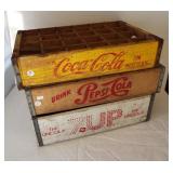(3) Vintage wood soda crates with metal trim