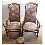 Pair of antique wood rockers featuring colonial