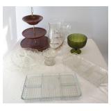 Glassware items including sandwich plates,
