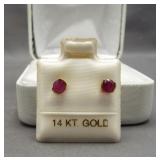 14K Yellow gold post back earrings featuring Ruby
