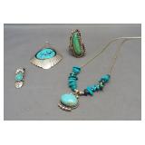 Sterling silver turquoise jewelry including ring,