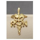 14K Yellow gold "RN" necklace pendant.
