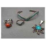 Sterling silver turquoise and coral jewelry