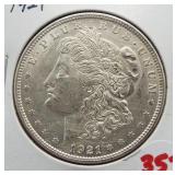 1921 Morgan silver dollar.