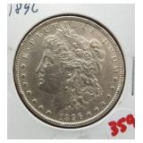 1896 Morgan silver dollar.