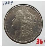 1884 Morgan silver dollar.
