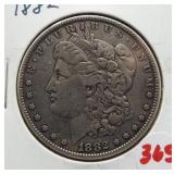 1882 Morgan silver dollar.