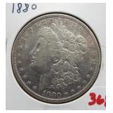 1880 Morgan silver dollar.