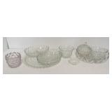 (9) Clear glass pieces including divided dishes,