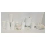 (12) Milk glass pieces including grape leaf