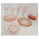 (14) Pink glass pieces including stemmed glasses,