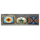 (3) Belt buckles including (2) With beaded design