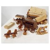 Vintage wood toys including (4) Stage coaches and