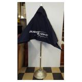 Budweiser patio umbrella in stand. Measures 78"