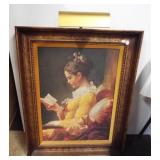 Nicely framed and matted girl reading book print
