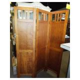 Three section wood folding privacy screen. Each