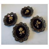 (4) Vintage Burwood Products flower wall plaques.